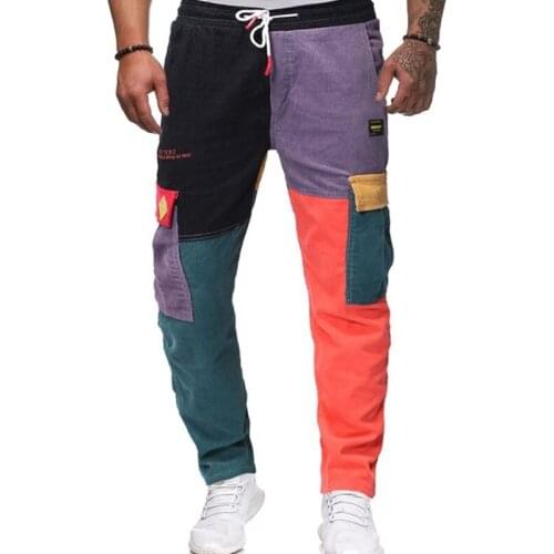 New Arrival Vintage Color Patchwork Fashionable Corduroy Mens Straight-Leg Pants Hip Hop Casual Male Sweatpants Streetwear