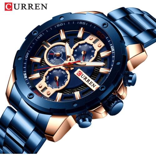 Top Luxury CURREN Watches Stylish Stainless Steel Band Quartz Wristwatch Men Military Chronograph Waterproof Clock Relog 8336