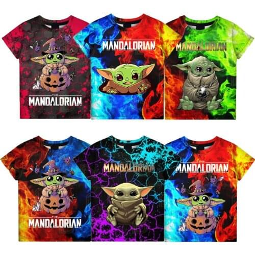 Disney Kids Clothes Baby Yoda T-Shirt Cartoon T Shirt Boys/girls Kawaii Children Summer Breathable Birthday T-shirt Gifts