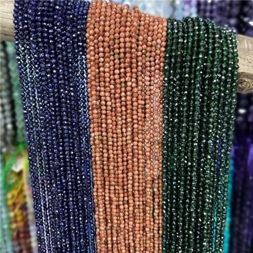 2 3 4mm Faceted Natural Gold Blue Green Sandstone Stone Beads Round Faceted Loose Minerals Beads For Jewelry Making Handmade
