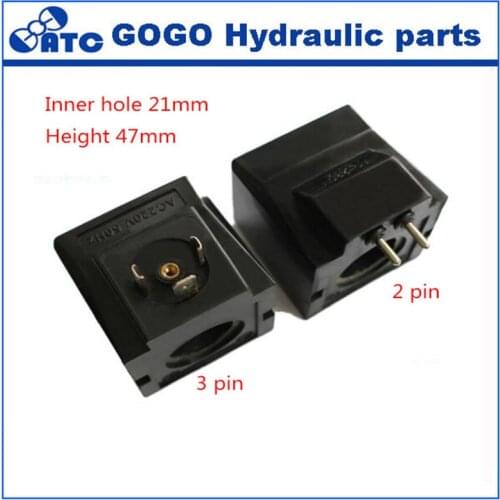 Hydraulic solenoid valve coil three pin / two pin inner hole 21mm , length 47mm , AC220V