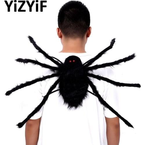 Giant Artificial Spider Halloween Spider with Elastic Straps Hairy Spider Haunted House Prank Props Halloween Party Decoration