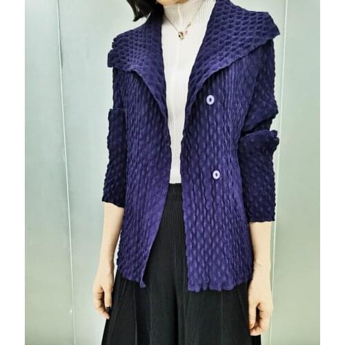 HOT SELLING MIiyake Fashion fold soild coat single breasted big turndown collar coat IN STOCK
