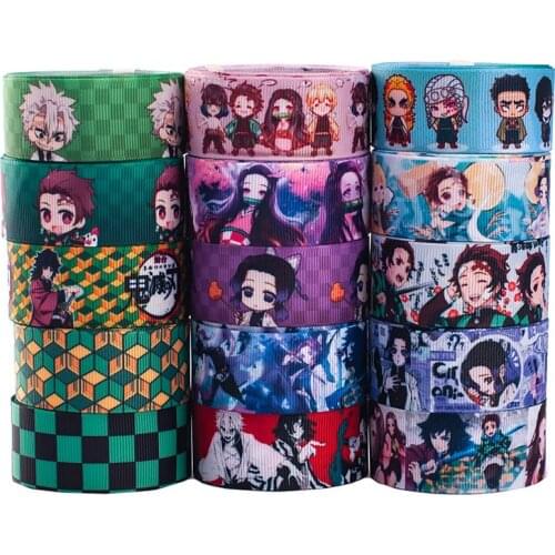 Kimetsu no yaiba Grosgrain/Satin Ribbon 5yards Japan Ghost Girl Heat Tranfer Printed for DIY Accessory Hairbow Decoration
