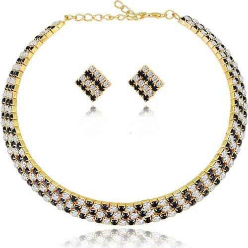 Bride Jewelry Set for Women Necklace Choker Chain Fashion Temperament Alloy Diamond Black and White Jewelry Two-piece Set