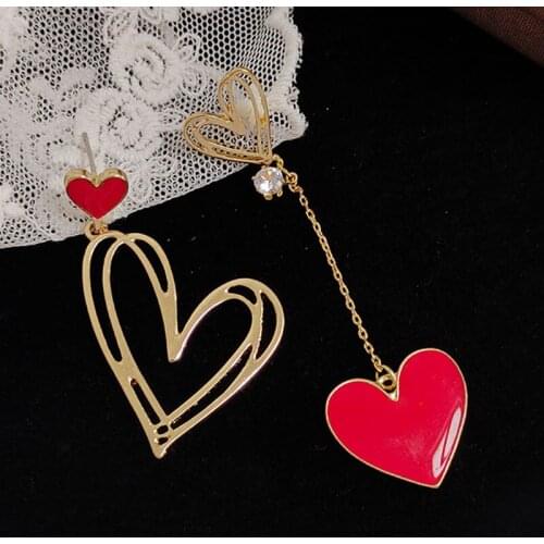 Korean Fashion Jewelry Earrings Asymmetric Love Earrings Statement Earrings Tassel Heart-shaped Long Earrings Women Earrings
