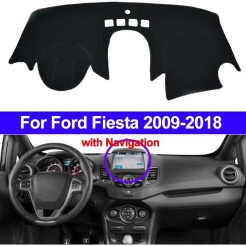 TAIJS Car Dashboard Cover Dash Mat Dash Pad Carpet Anti-UV For Ford Fiesta 2018 2017 2016 2015 2014 2013 2012 2011-2009 With NAV