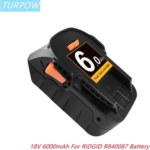 Turpow 6000mAh 18V Li-ion For RIDGID R840083 R840085 R840086 R840087 Rechargeable Power Tool Battery Series AEG Series Battery