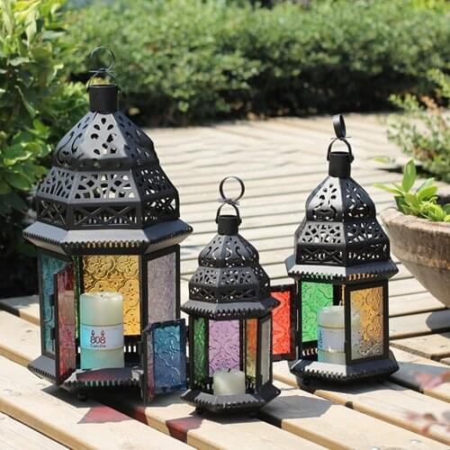 Moroccan Decor Antique Iron Handed Lantern House Candlestick European Romantic Wedding Candle Holder Lantern Retro Home Decor
