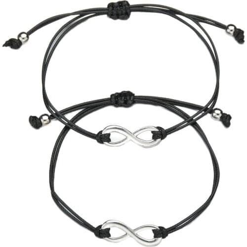 Fashion Rope Bracelet Figure Hand-Woven Black Silver Color Leather Wrap Leather Jewelry Women Adjustable Couple Bracelet