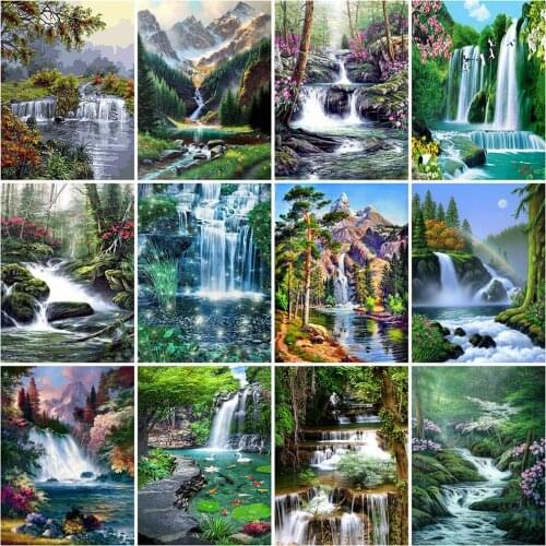 MomoArt New Arrival 5D DIY Diamond Painting Waterfall Cross Stitch Mosaic Diamond Embroidery Spring Landscape Home Decor Gift