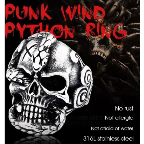 BEIER retro style 316l stainless steel Vintage snake man ring devil skull biker exquisite Gothic jewelry for man Punk BR8-652