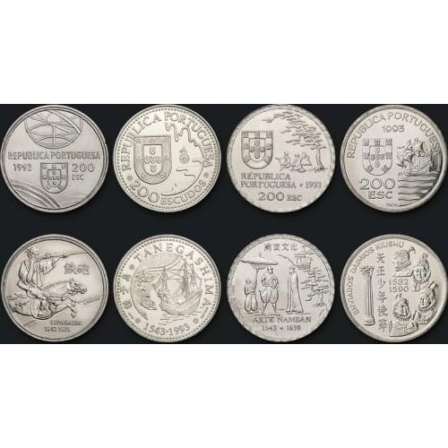 Set of 4 Portuguese Coins 200 Escudos Great Navigation Commemorative Coin 1993 Real Original Coins Collectibles Authentic Unc