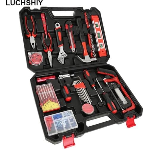 Hand Tool Sets General Household Car Repair Hand Tool Kit Sets with Plastic Toolbox Storage Case Socket Wrench Screwdriver Knife