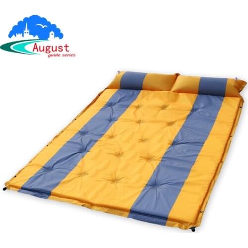Outdoor inflatable camping mat with pillow self-Inflating tent mat joinable sleeping pad double 2 person cushion bed mattress