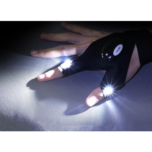 1 Pcs LED Outdoor Flashlight Fishing Gloves Half-finger Gloves with Light Lighting Night Fishing Wild Camping Left Right Hand