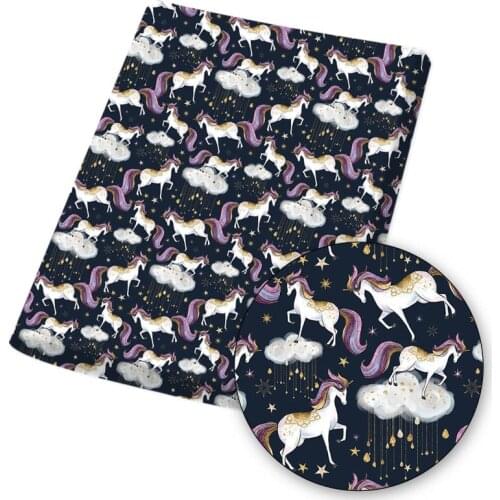 Polyester Cotton Fabric Unicorn Mermaid Castle Printed Fabric for Sewing Dress Home Textile Cloth Bag Material 45*145cm 80g/pc