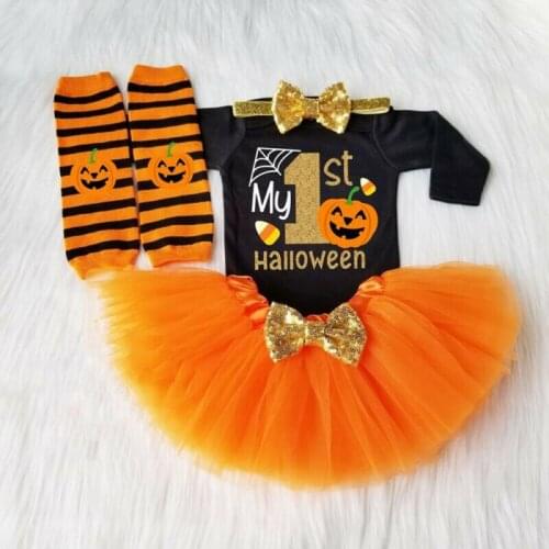 Pudcoco 2020 1st Halloween Baby Girls Pumpkin Outfits Tops Romper+Tutu Skirt Children Clothes