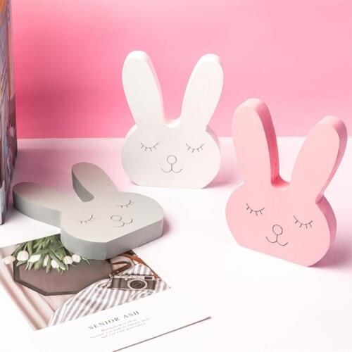 INS Nordic Wooden Rabbit Ornaments Kids Room Decoration Wall Art Figurine Wood Toys Bunny Crafts Nursery Decor Photography Props