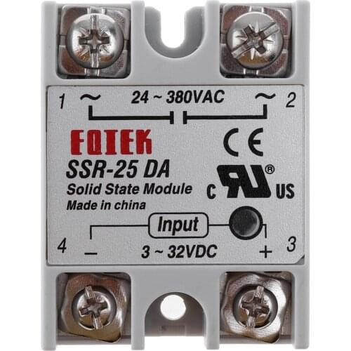 SSR-25DA Solid State Relay Module 3-32V DC To 24V-380V AC 25A For Remote control Machinery Fire Protection System