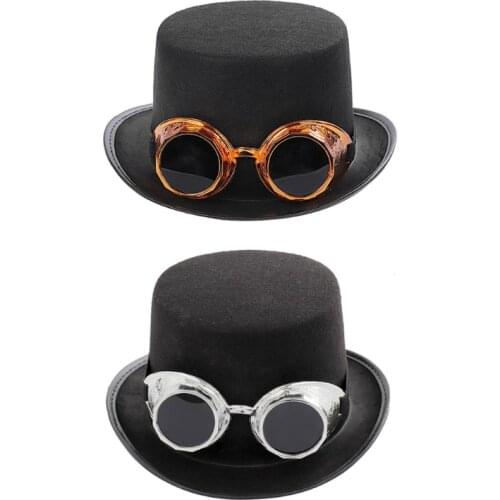 Steampunk Gothic Top Hat with Detachable Goggles Carnival Halloween Jazz Cap
