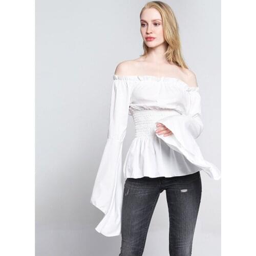 2020 Spring Autumn Shirts Women Fashion Sexy High Waist Off Soulder Irregular Long Sleeve Women Blouse Retro Ruffles White Shirt