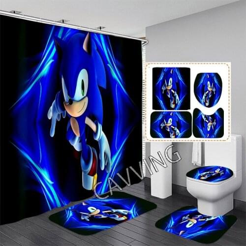 Sonic-Hedgehogs 3D Print Shower Curtain Waterproof Bathroom Curtain Anti-slip Bath Mat Set Toilet Rugs Carpet K01