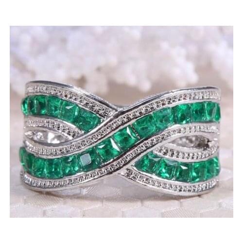 Fashion Interweave Shape Rings for Women Wedding Green Zircon Ring Dazzling Full Drill Engagement Jewelry Ring Love Gifts