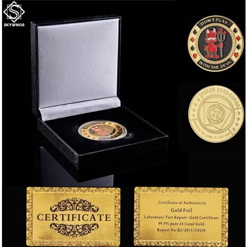 Gold Poker Card Guard Poker Chip Don't Play with The Devil" Casino Challenge Metal Coin Collection W/ Luxury Box Protection