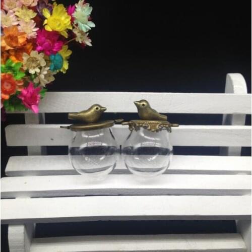 10sets/lot 25*15mm clear glass globe with mix base bird glass vial pendant necklace glass wishing bottle glass cover dome vase