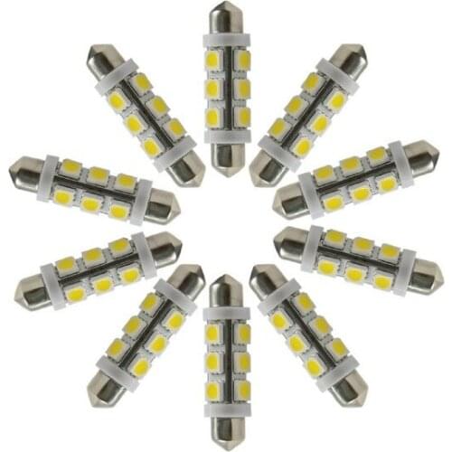 10pcs 43mm 44mm 12SMD 5050 211 Cool White 5500K~6500K Festoon Map Interior Light Bulbs Lamp DC 12V - Bipolar