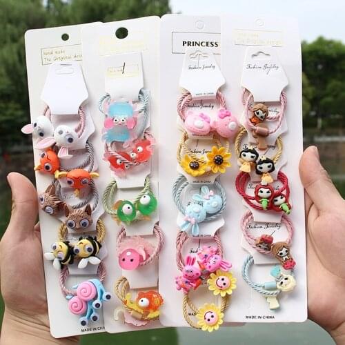 10Pcs/Set Child Cute Cartoon Fruit Elastic Hair Bands Girls Baby Lovely Animal Rubber Band Scrunchies Gift Kids Hair Accessories