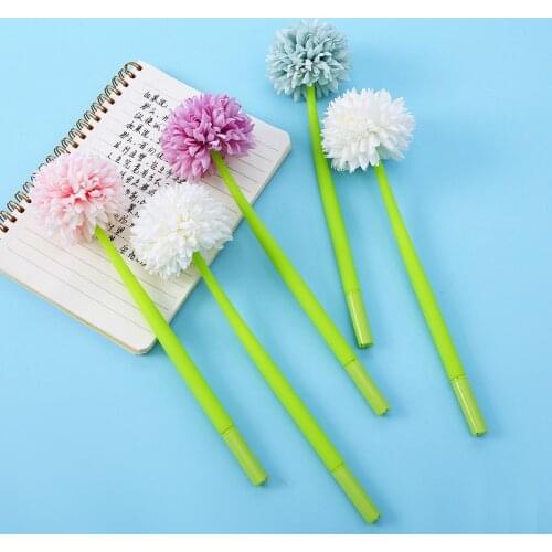 12 Pcs Creative Simulation Chrysanthemum Silicone Gel Pen School Office Stationery Pen Holder Decorative Ornaments Gift