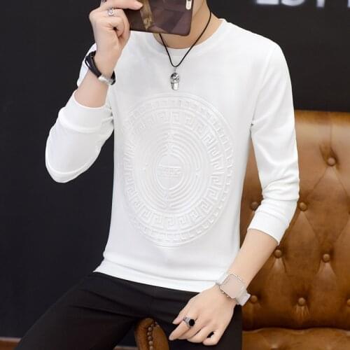 2020 New Fashion Spring Autumn Mens T Shirt Long Sleeve Print Solid Color Slim Tee Shirt O Neck Big Size 4XL 5XL Male Tees Tops