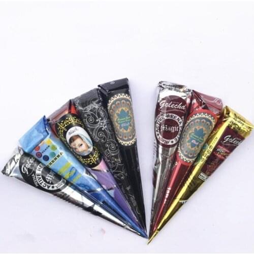 5 Black 3 Red Color Henna Paste Cone Beauty Women Mehndi Finger Cream Paint Drawing for Temporary Tattoo Body Art 25G