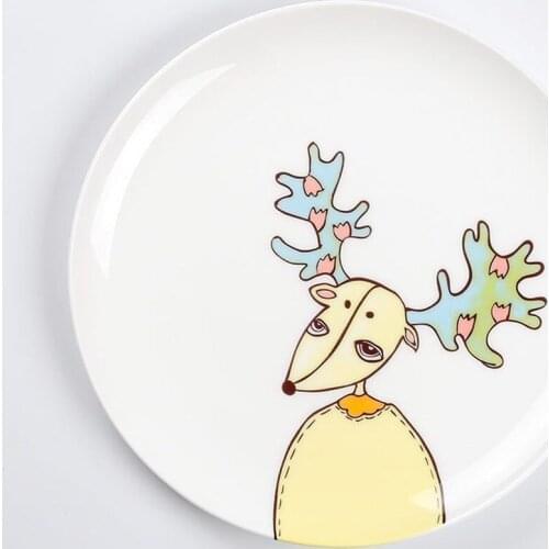 8 inch Bone China Dinner Plate Round Porcelain Tableware Creative Children Dinner Breakfast Dessert Dish Animal Pattern
