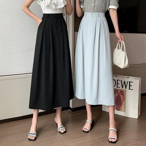 Aibeautyer New Summer Casual Solid Slim Button Lady Skirt High Waist A Line Mid-calf Women Party Long Skirt