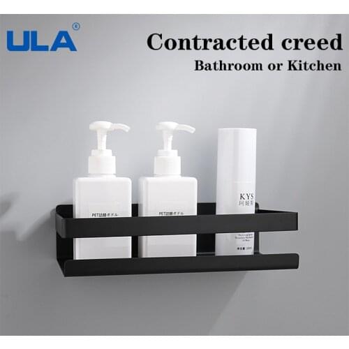 ULA Bathroom Hradware Accessories Matte Black Bathroom Shelf Rack Corner Kitchen Wall Shelf Shower Soap Holder Shampoo Holder