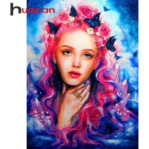 Huacan 5D Diamond Painting Complete Kit Girl Butterfly Diamond Mosaic Embroidery Portrait Personalized Gift Bedroom Decoration