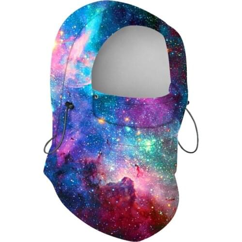 Unisex Fleece Hood Balaclava Full Face Mask Starry Sky Digital Print Neck Warmer
