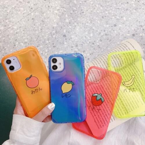 Glitter Transparent Phone Case for iPhone 11 12pro 12mini Lemon/Orange Shell for iPhone 7 8 XR XS 7/8 Plus Soft Phone Cover Ins