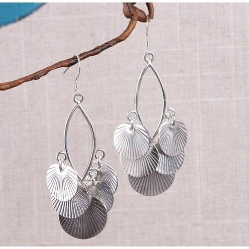 BOCAI New real S990 pure silver jewelry female fashion style silver piece tassel earrings elegant earrings for woman