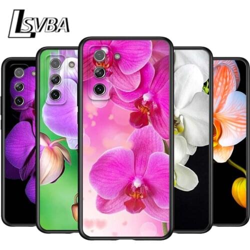 Orchid Flowers for Samsung Galaxy S21 Ultra Plus Note 20 10 9 8 S10 S9 S8 S7 S6 Edge Plus Black Soft Phone Case