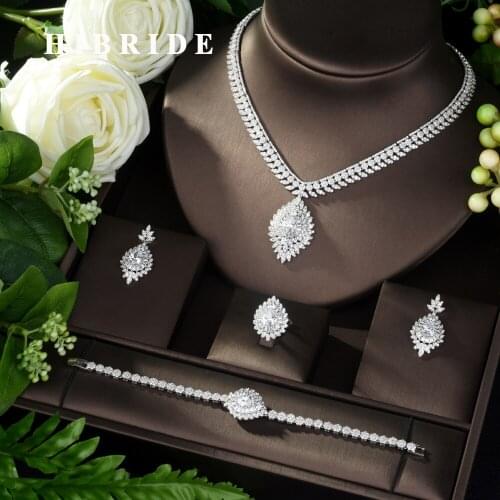 HIBRIDE Luxury AAA CZ Bridal Jewelry Set 4pcs Sets Geometric Design Micro Pave Zirconia Jewelry Set NG Women Wedding Party N-968