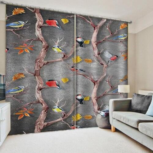 European Curtains Photo Painted 3D Curtain Living room flower and birds curtains stereoscopic curtains