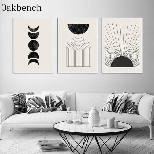 Sun Illustration Canvas Paintings Abstract Lines Art Print Moon Mid Century Poster Boho Wall Prints For Living Room Decoration
