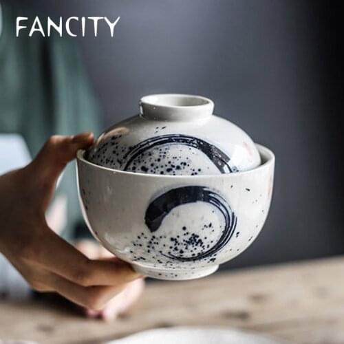 FANCITYJapanese-style ceramic hand-painted stew cup, birds nest dessert, steamed egg pot, stew bowl, dessert cup with lid