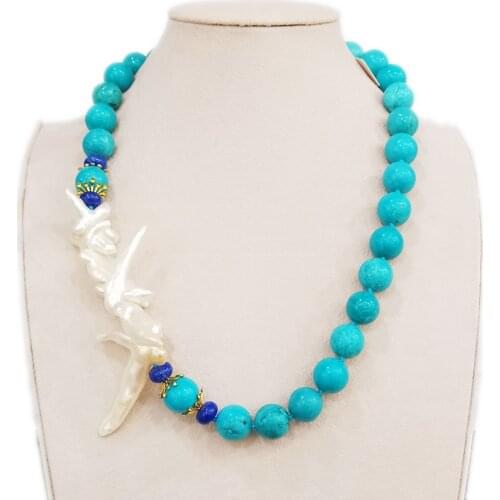 LiiJi Unique Gift Baroque Pearl Stone Necklace Turquoise Black Onyx Necklace 54-57cm Only 1PCS each stock Jewelry for Women