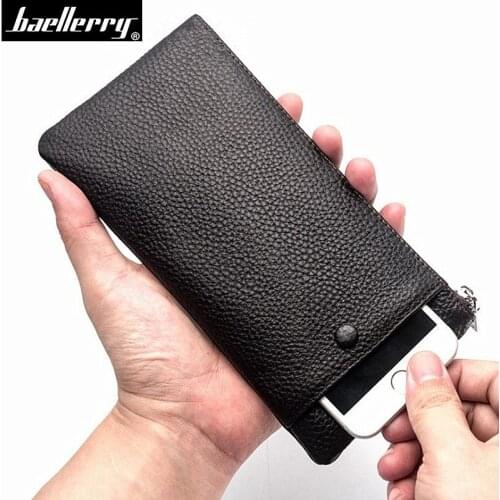 Baellerry Genuine Leather Soft Men Wallets Top Quality Male Clutch Wallet with Phone coin pocket Casual Man Purse card holder