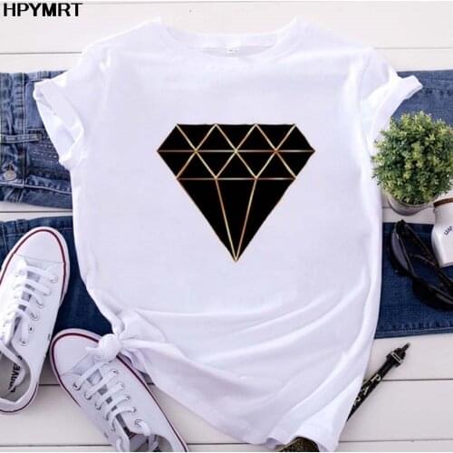 2021 New Summer Women T-shirt diamond Geometry Printed Tshirts Casual Tops Tee Harajuku 90s Fashion White tshirt Female Clothing